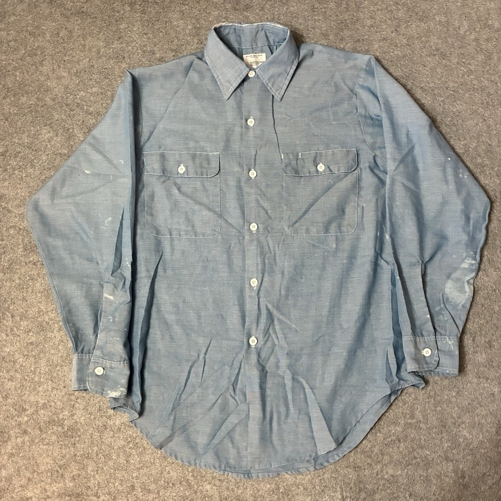 Vintage 60s 70s JCPenney Big Mac Chambray Work Shirt Utility Paper Thin Mens L